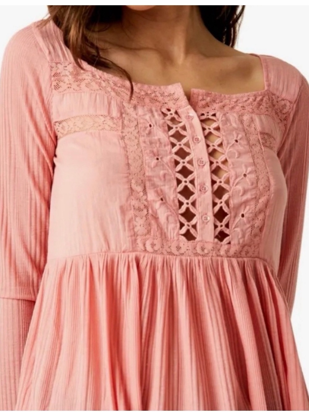 Free People Pink Lace-Up Peasant Top